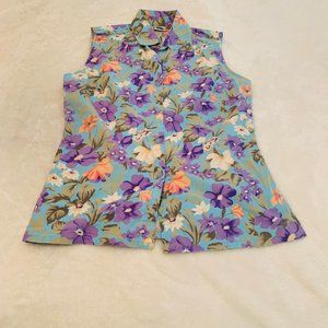 World Trends Sleeveless Floral Button Down Blouse Size 8